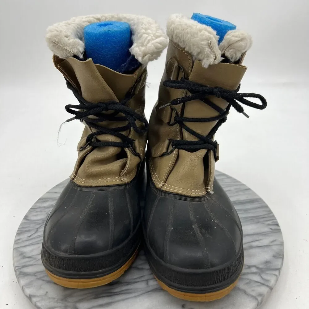 Kamik Boots Mens 8 Beige Waterproof Leather Faux Fur Snow Winter Made In Canada‎